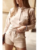 Women\'s tracksuit set with shorts, beige FI533 - Online store - Boutique